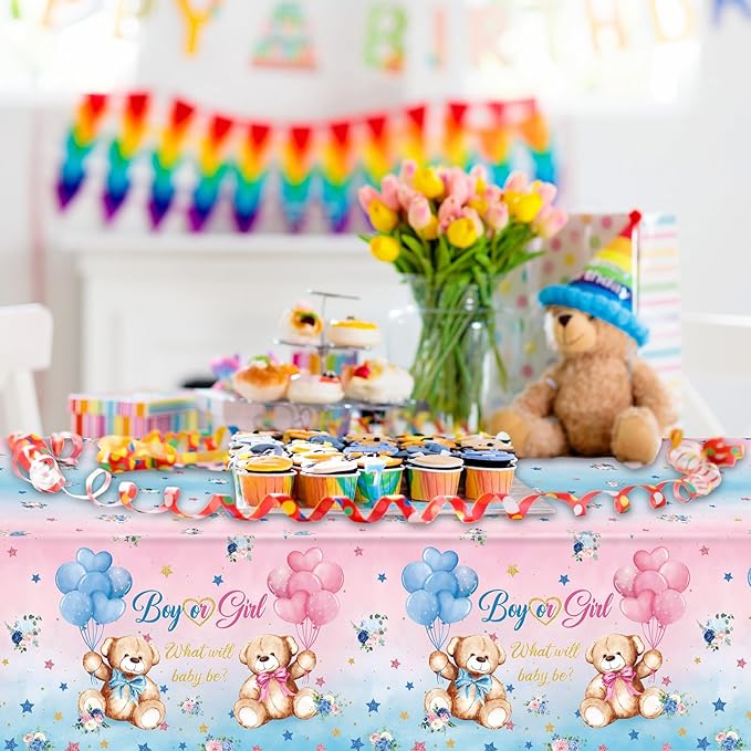 Capoda 1 Pc Bear Baby Shower Tablecloths Gender Reveal Table Covers