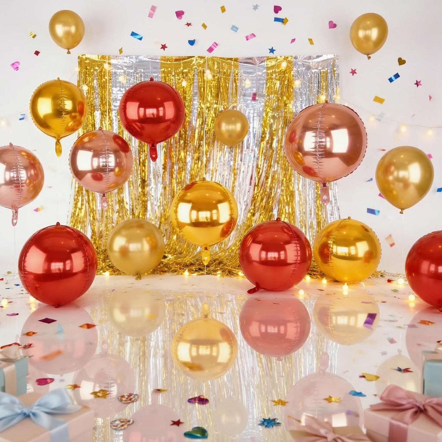 Metallic Red Round Foil Balloons, 22" Large 4D Sphere Mylar Balloons
