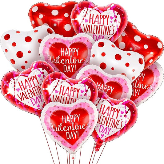 Happy Valentine's Day Balloons Set 12 Pack Red White & Pink Heart