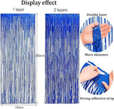 BRAVESHINE Foil Fringe Curtains - Black Blue Metallic Tinsel Photo