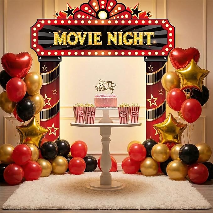 3 Pcs Movie Night Porch Sign Banner Movie Theme Party Decorations