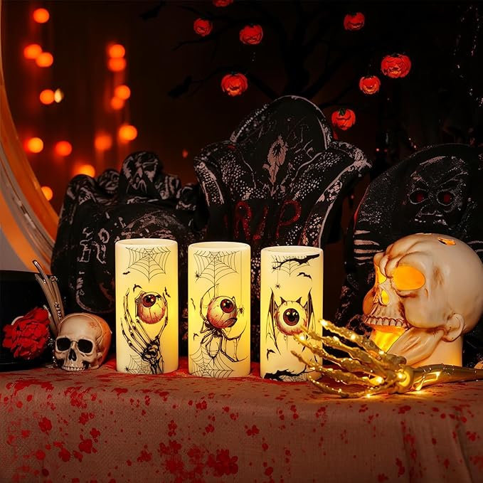 Halloween Flameless Flickering Candles with Timer Battery Operated