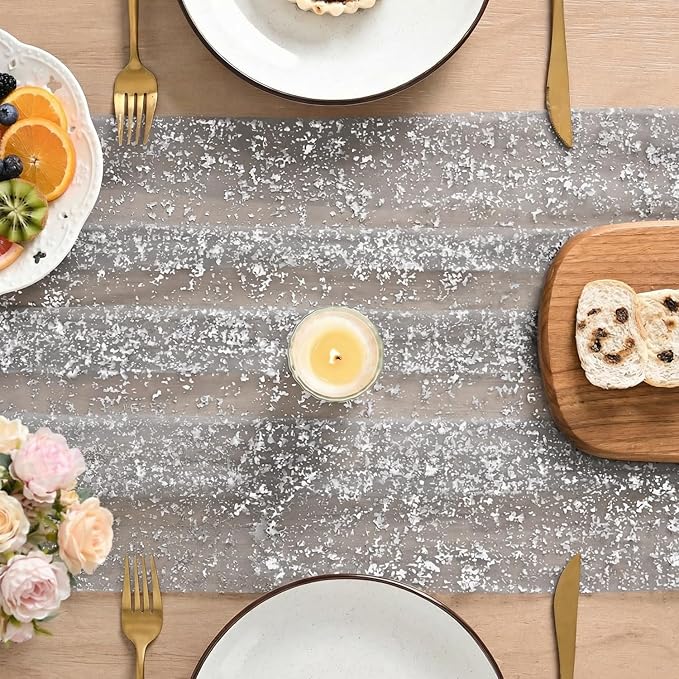 Artoid Mode Grey Gold Gauze Table Runner 120 Inch 10FT, Glitter
