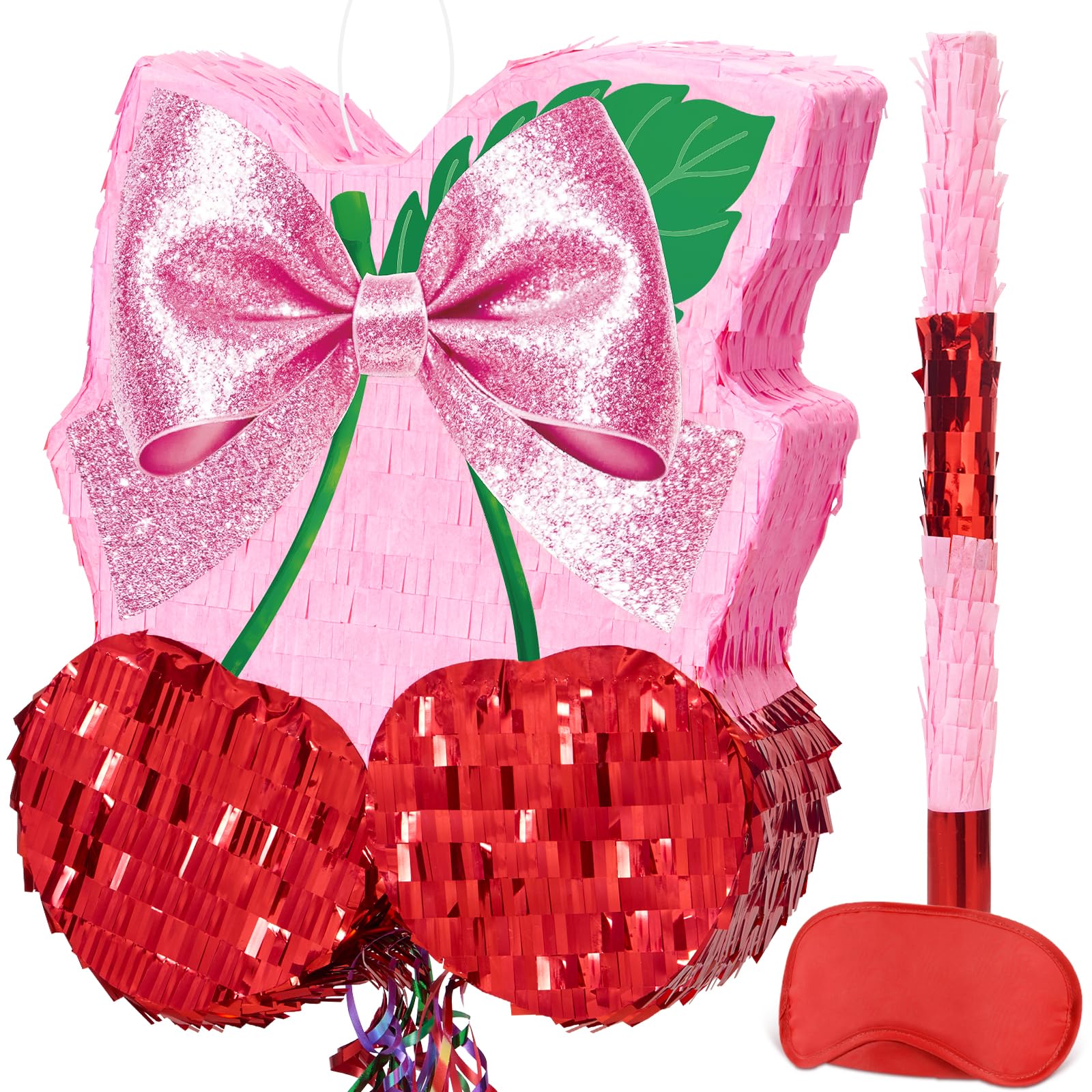 WERNNSAI Cherry Piñata - Pink Bow Party Decorations Cherry Bow piñata