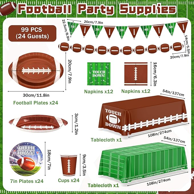 99PCS Football Party Tableware Supplies,Set of 24 Football Plates