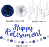 Blue Retirement Party Decorations for Men Women Silver Blue 19pc