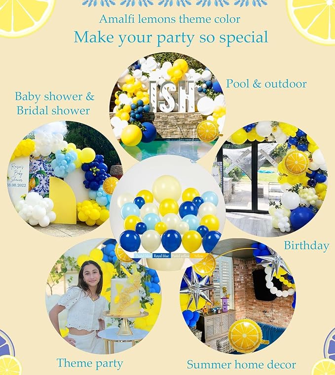 Royal Blue Yellow bridal shower lemon theme balloon arch kit with