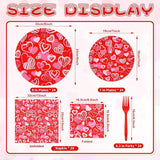 96 Pieces Valentine's Day Tableware Set Red Heart Disposable Plates