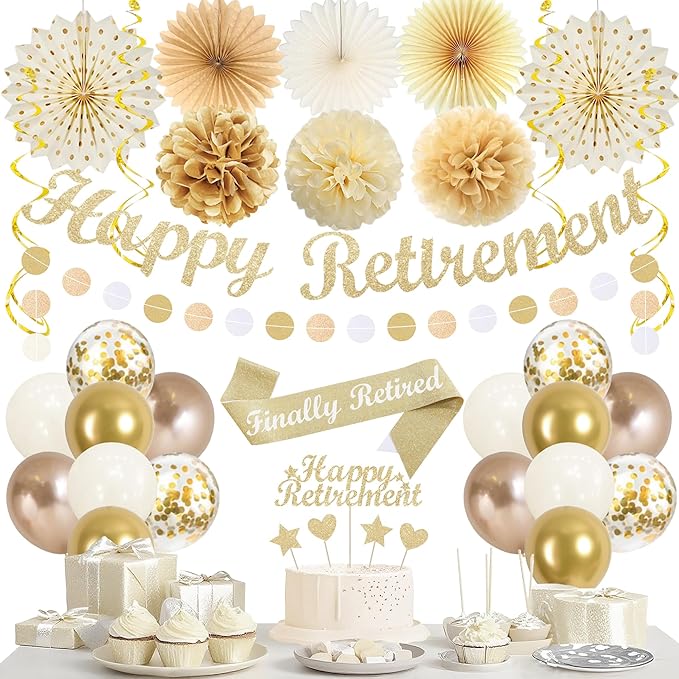 Retirement Decorations for Men Women Champagne Gold Official Retired