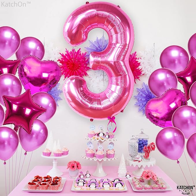 KatchOn, Giant Hot Pink Number 3 Balloon - 40 Inch | Number 3 Foil