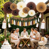 Brown Birthday Party Decorations for Women Neutral Boho Happy Banner
