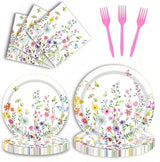 96Pcs Wildflower Plates and Napkins Spring Party Decorations Floral