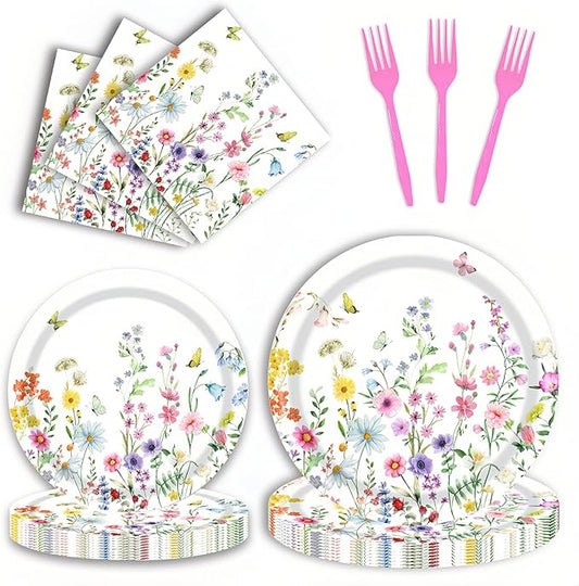 96Pcs Wildflower Plates and Napkins Spring Party Decorations Floral