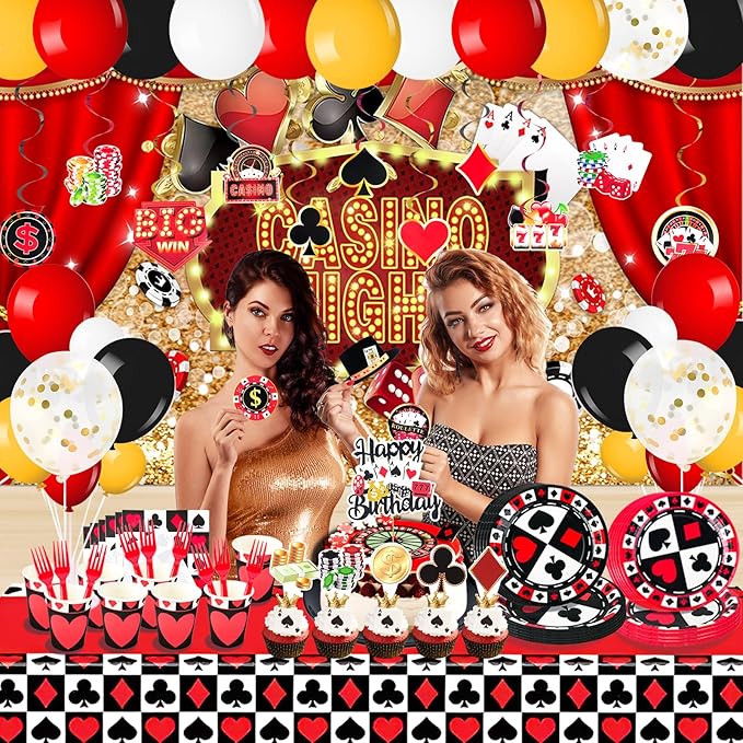 175Pcs Casino Party Decorations Set with Plates Cup Tableware Casino