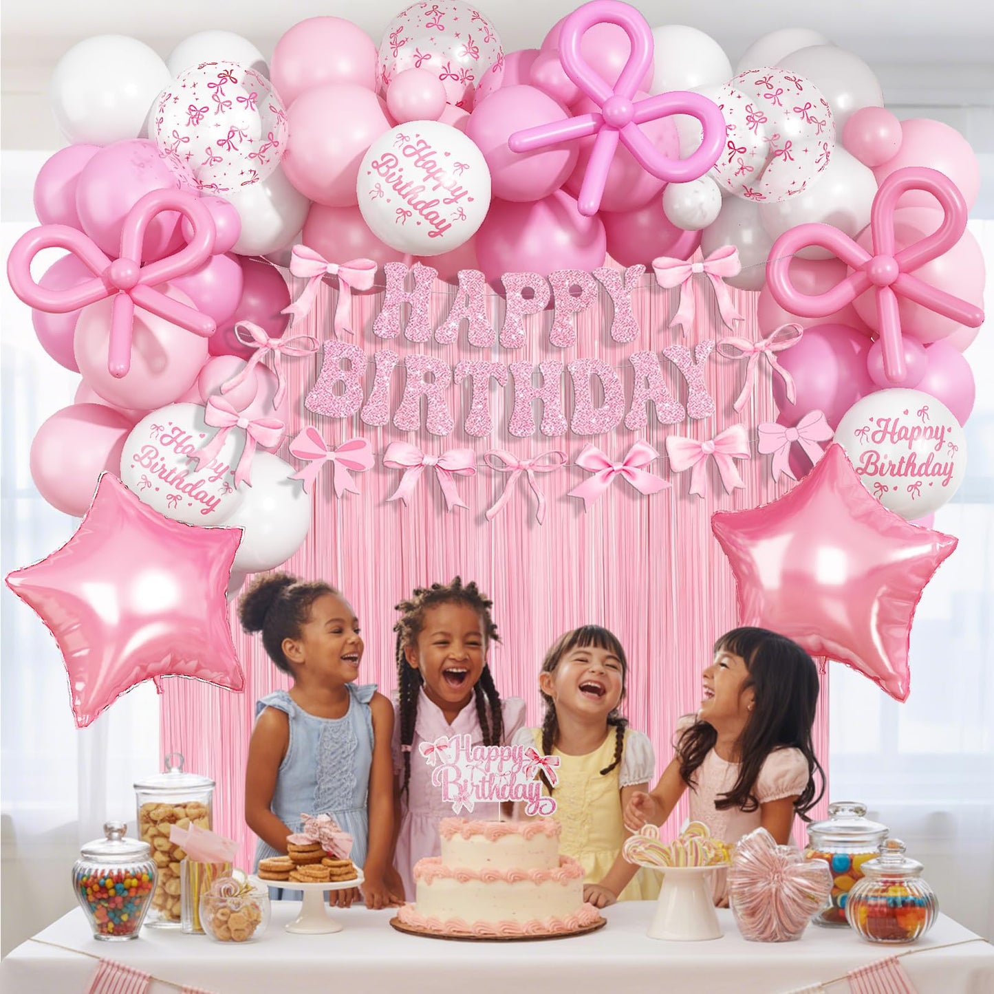 Pink Bow Birthday Decorations, Coquette Party Decoration for Girls