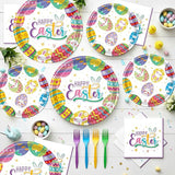 Easter Plates and Napkins Sets 96PCS Happy Easter Bunny Disposable