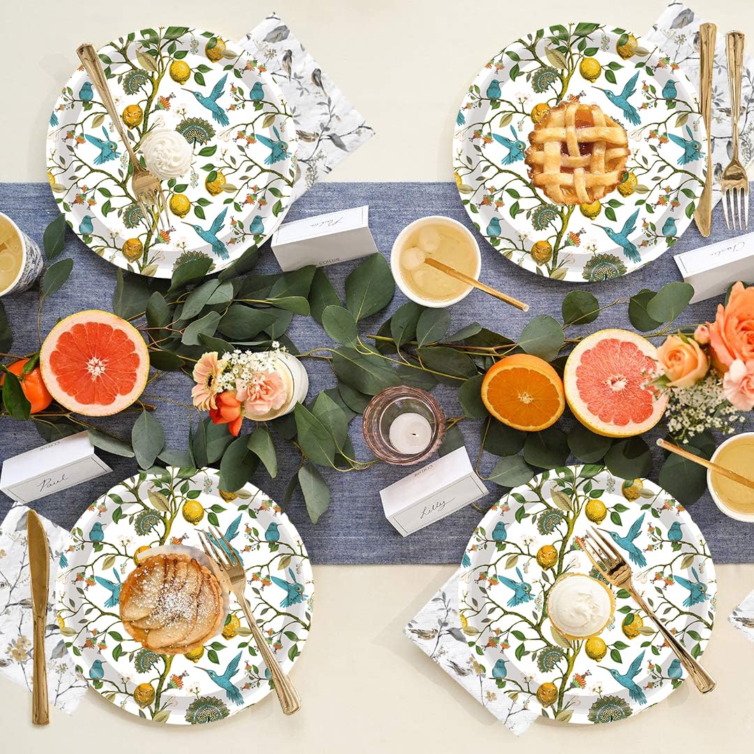 50PCS Lemon Party Supplies7"Lemon Paper Plates Blue Tiles Yellow Lemon