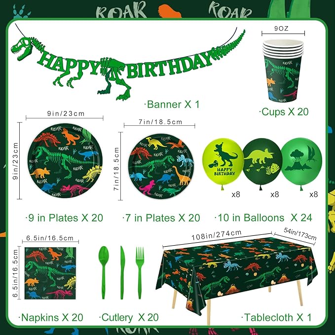 166 PCS Dinosaur Birthday Decorations Dinosaur Party Supplies