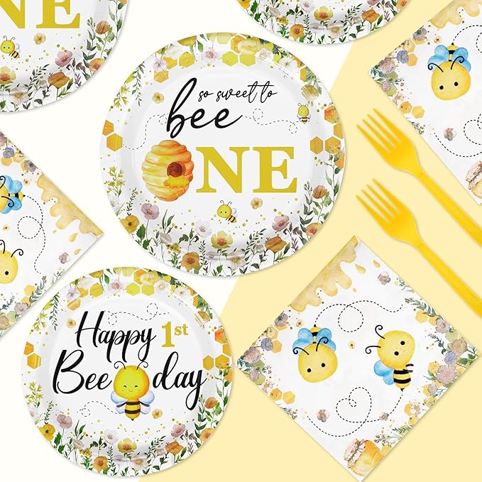96Pcs Bee 1st Birthday Party Supplies Honey Bee Baby Shower Plates