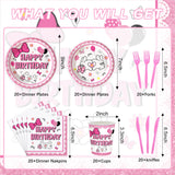 120pcs Pink Bow Mouse Plates Napkins Cartoon Birthday Party Supplies