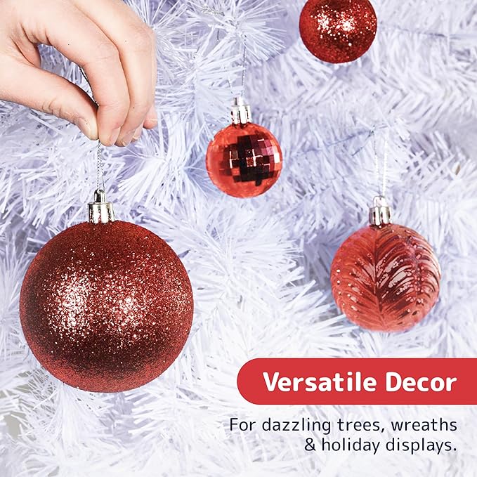 PREXTEX Wine Red Christmas Ornaments Set - 36 Shatterproof Wine