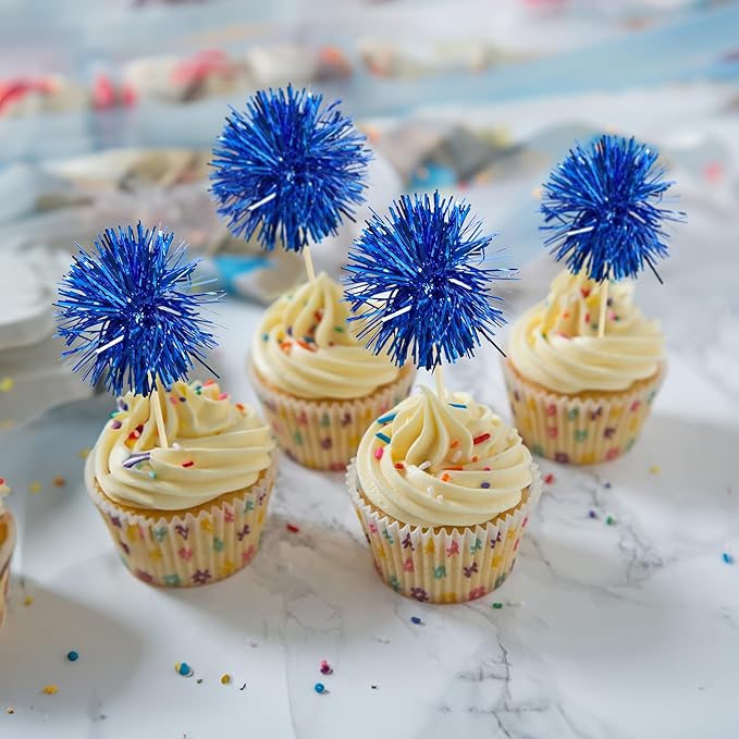 Gyufise 30Pcs Foil Firework Cupcake Toppers Sparkle Tinsel Cake #22
