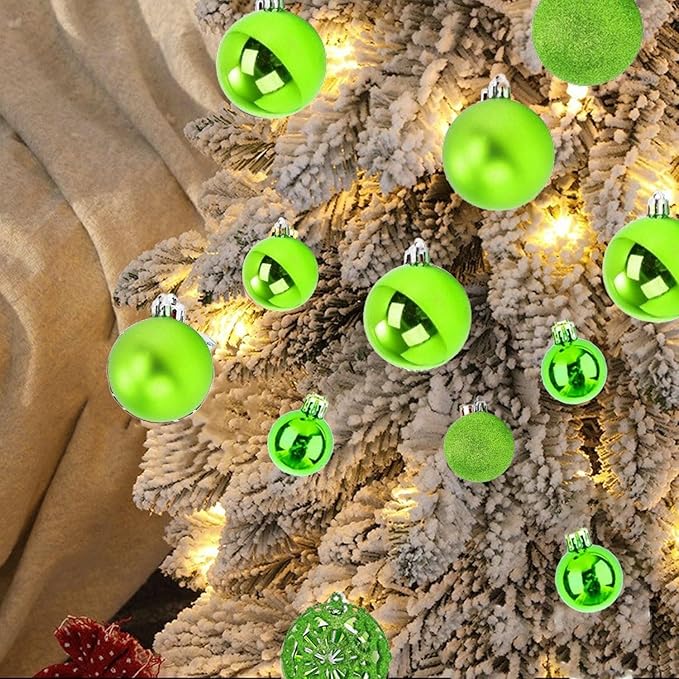 NJN 100Pcs Christmas Ball Ornament Set, Apple Green Ornaments for