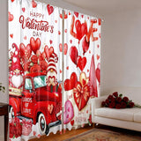 2 Pcs Valentines Day Curtains for Living Room Red Heart Truck Gnome