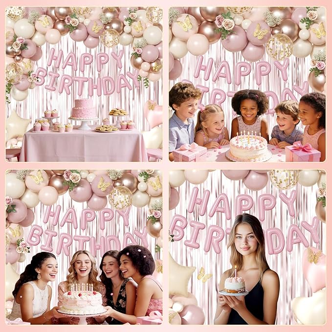 Dusty Pink and Gold Birthday Decorations for Women Girls Dusty Pink