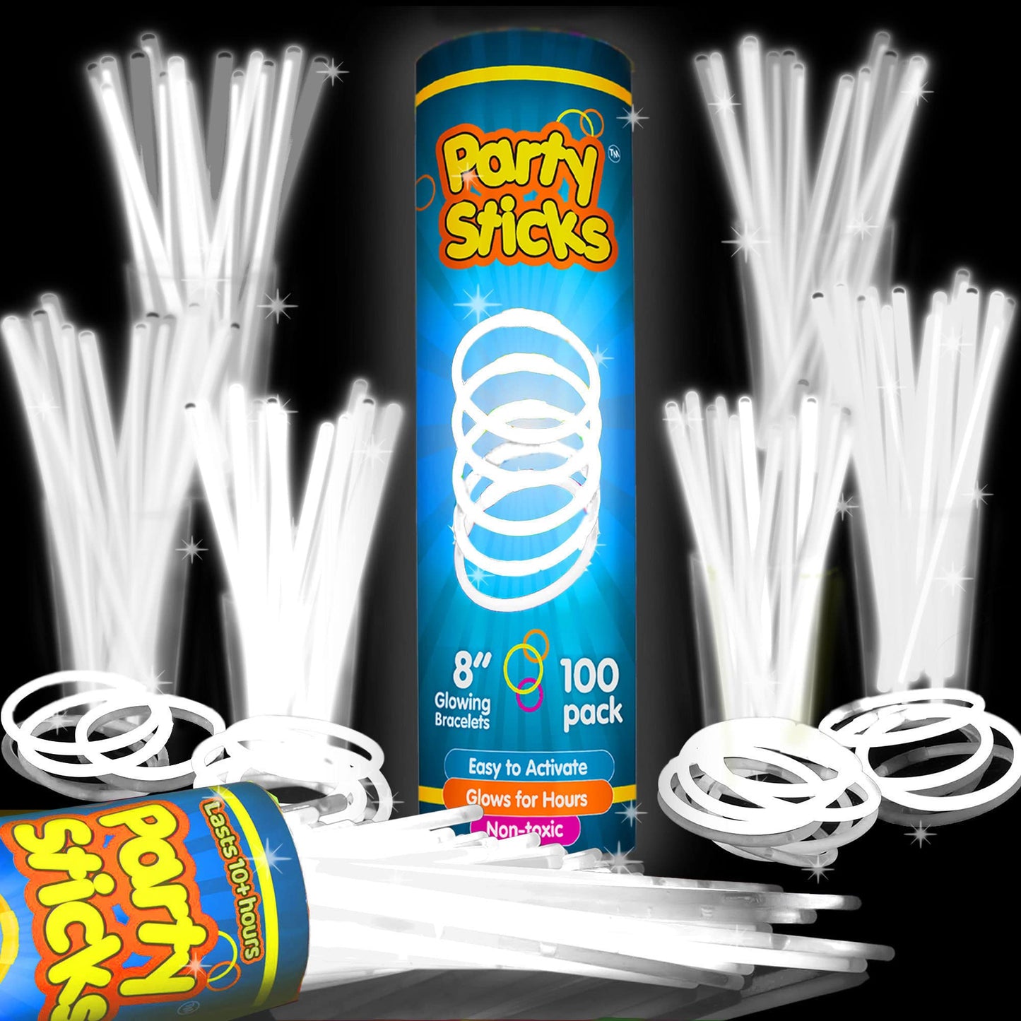 PartySticks White Glow Sticks - 100pk, 8 Glow In The Dark Light Up