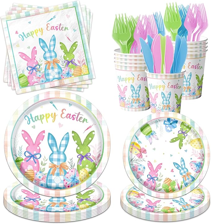 Happy Easter Plates and Napkins 168pcs Easter Party Supplies