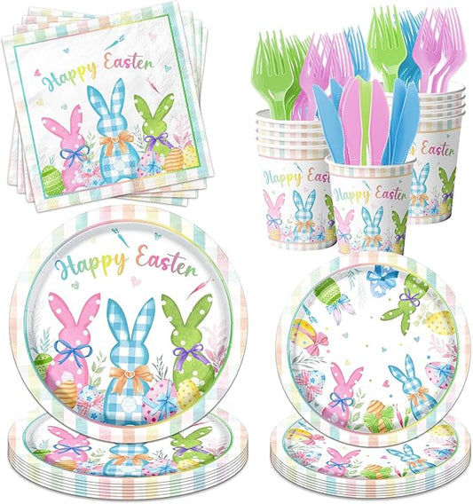Happy Easter Plates and Napkins 168pcs Easter Party Supplies