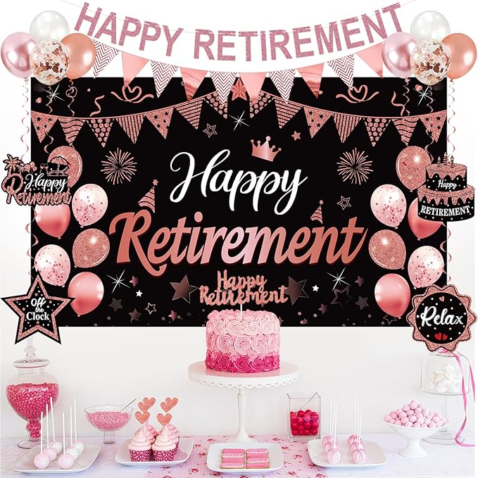 Rose Gold Retirement Party Decorations for Women Retired Crown and