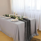 Snowkingdom Black Table Runner, 10FT Sheer Tulle Gauze Metallic Mesh
