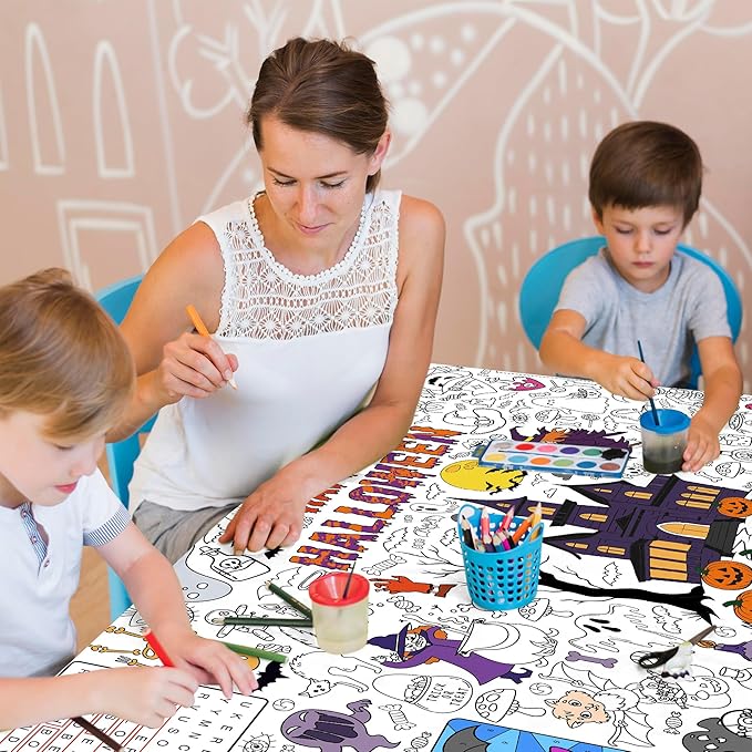 Giant Halloween Coloring Tablecloth for Kids Large 30x72 Inch Poster