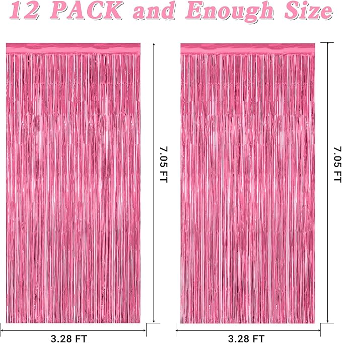 ZATAYE 12 Pack Pink Backdrop, 3.28 FT x 7.05 FT Foil Fringe Curtains,