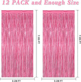ZATAYE 12 Pack Pink Backdrop, 3.28 FT x 7.05 FT Foil Fringe Curtains,