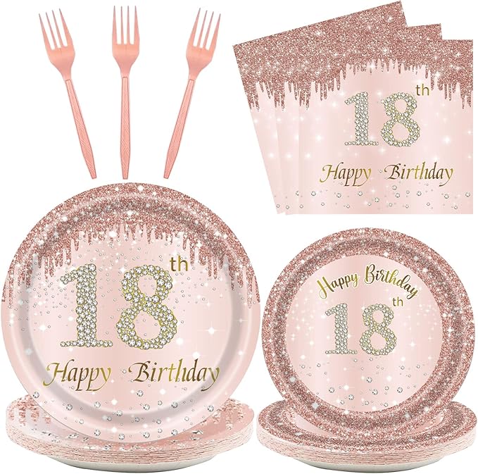 24 Sets 18th Rose Gold Birthday Party Decrations for Girls 18