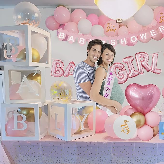 Baby Shower Decoration For Girl Pink Gold Balloons And It's A Girl