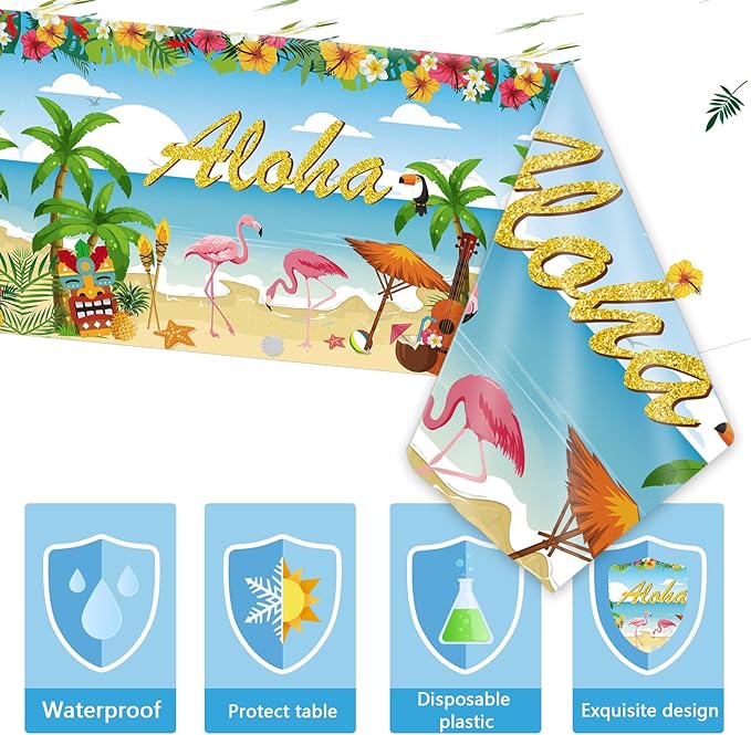 Tevxj 3 Pieces Tropical Luau Party Tablecovers Hawaiian Beach Theme