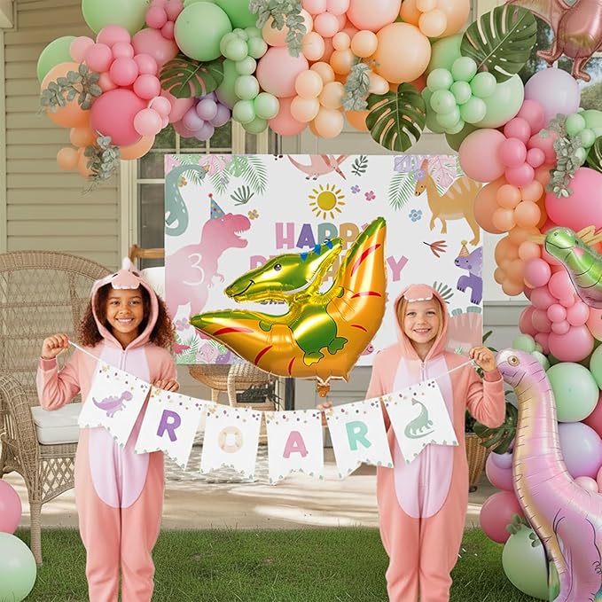 Three Rex Cute Dinosaur theme birthday party Decorations with Pink