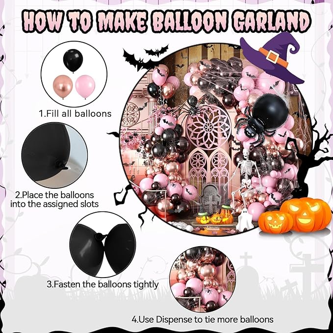 Halloween Balloon Arch Garland Kit Black Pink Rose Gold Spider Foil