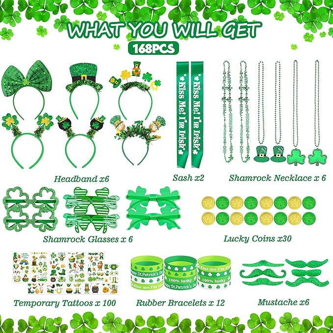 St Patrick's Day Accessories Party Favor Set 168 PCS Shamrock