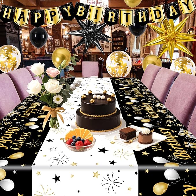 Black and Gold Birthday Decorations for Men Women Happy Birthday