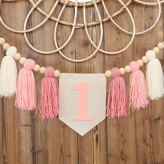 Boho Pink Handmade 1st Birthday High Chair Banner First Highchair