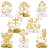 8 Pieces Baptism Honeycomb Centerpieces for Girls Pampas Grass