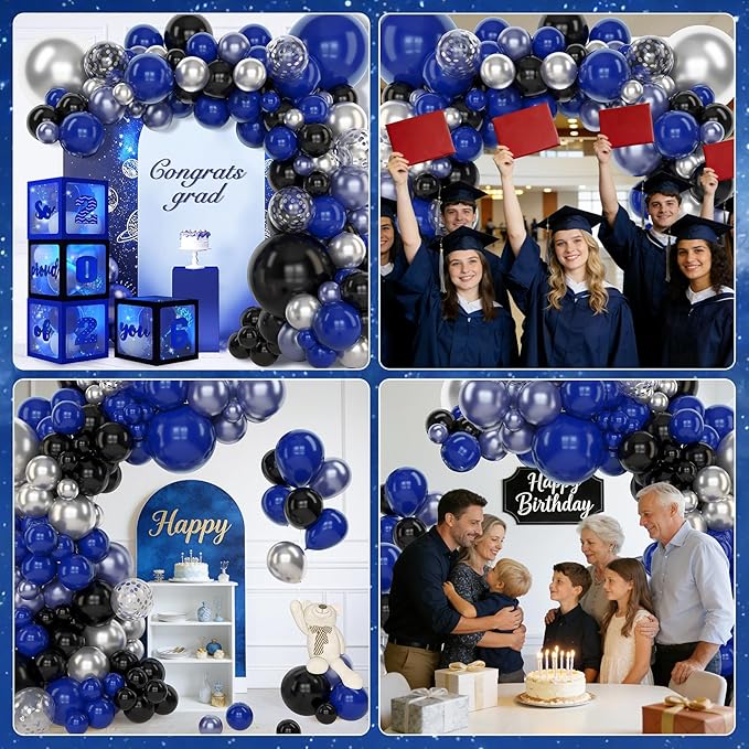 Amandir 153pcs Blue and Black Balloons Arch Garland Kit Different