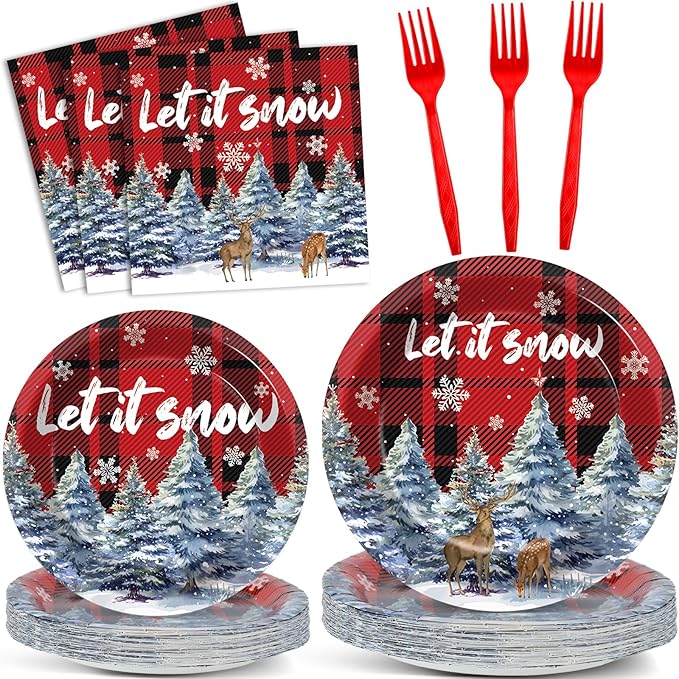 96 Pcs Christmas Party Supplies Paper Plates Napkins Christmas