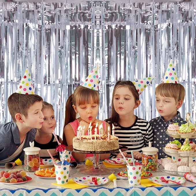 2 Pack Silver Foil Fringe Curtain Backdrop, 3.2Ft x 8.2Ft Metallic