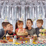 2 Pack Silver Foil Fringe Curtain Backdrop, 3.2Ft x 8.2Ft Metallic
